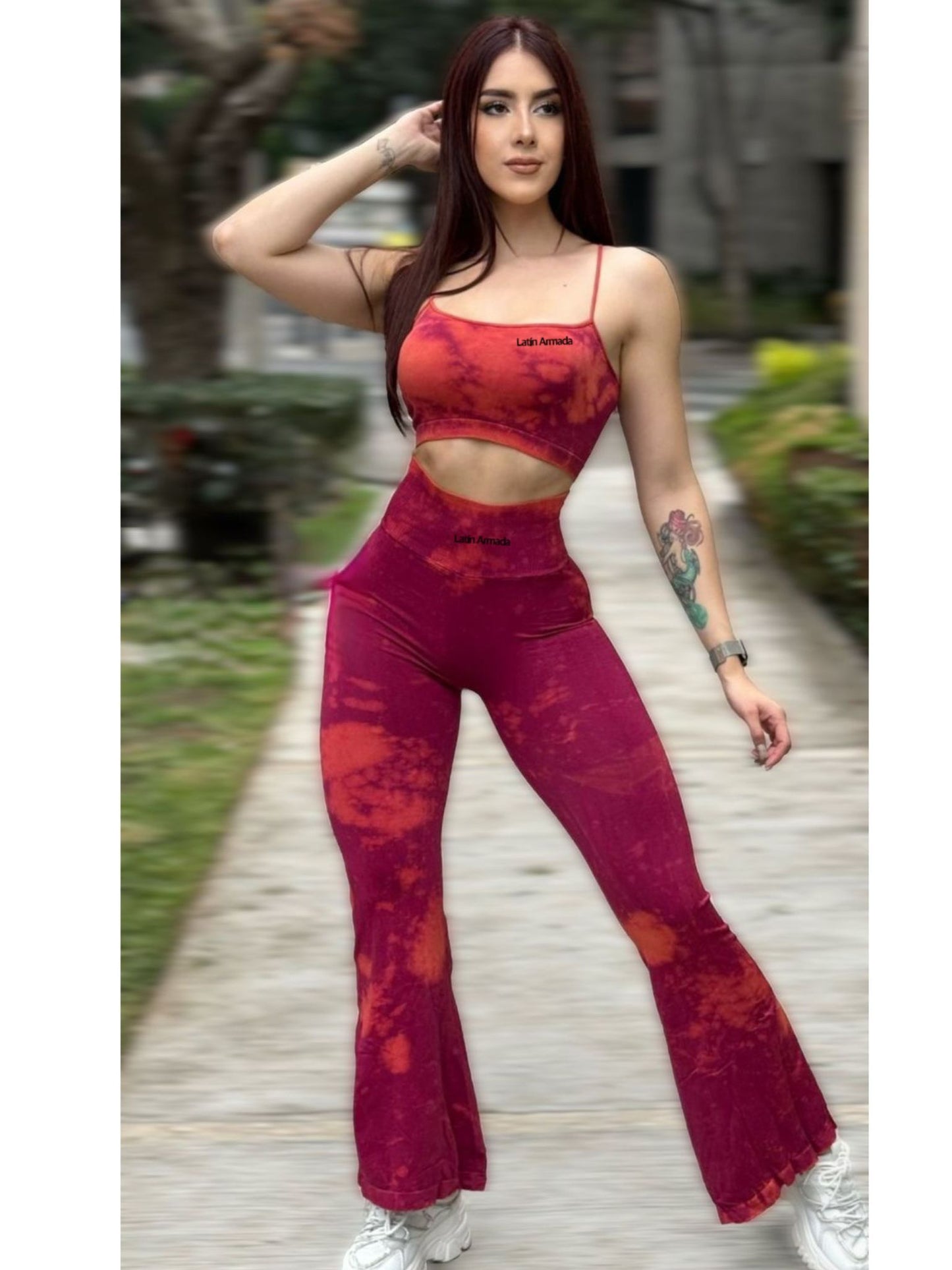 Red Tie-Dye Flare Set